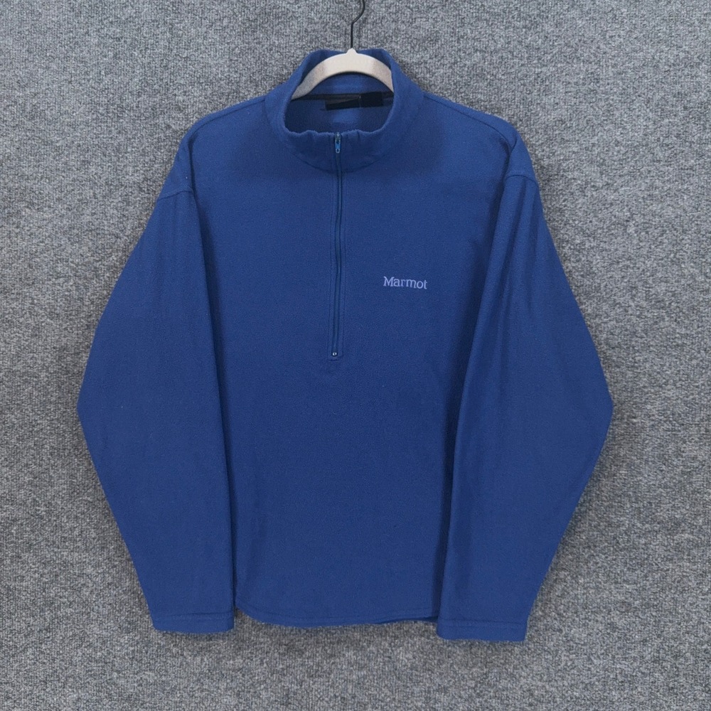 Marmot Fleece Pullover Mens Small Blue 1/4 Zip Mock Neck Outdoor Sweatshirt